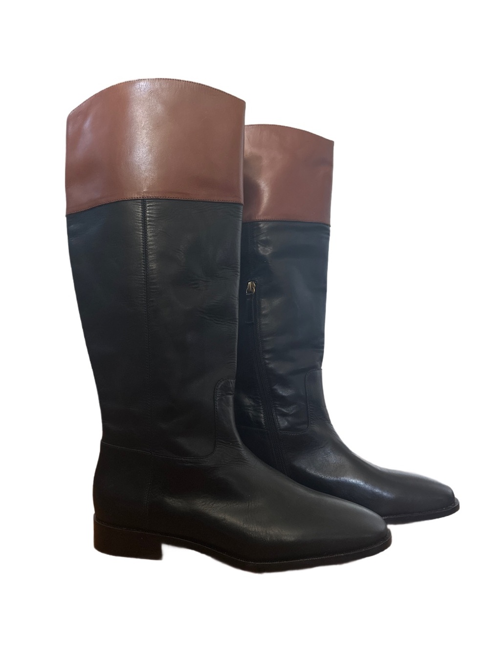 J.Crew AQ658 Two Tone Leather Riding Boots Warm Sepia Size 10.5